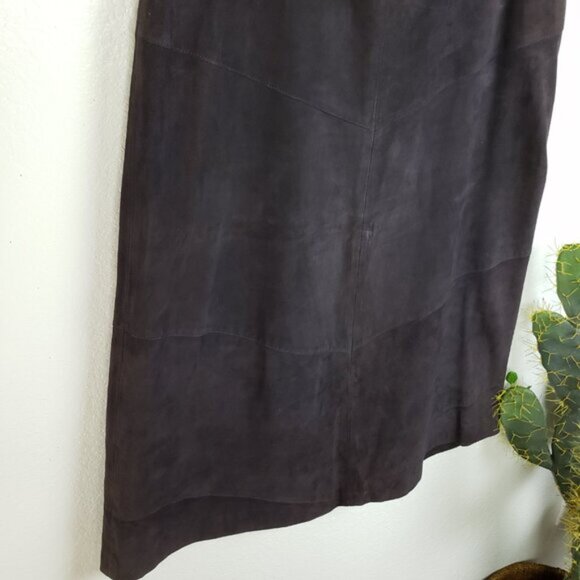 Vintage WORTH 100% Leather Suede Midi Skirt size 14 Patchwork Minimalist Y2K - Picture 10 of 11